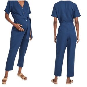 HATCH The Noelle Navy V Neck Short Sleeve Maternity Jumpsuit Hatch Size 1